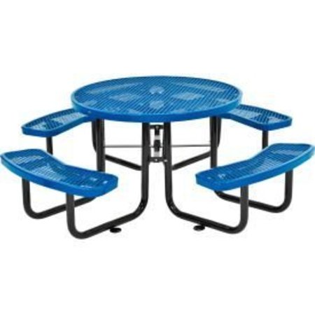 GLOBAL EQUIPMENT 46" Round Outdoor Steel Picnic Table, Expanded Metal, Blue 277150BL